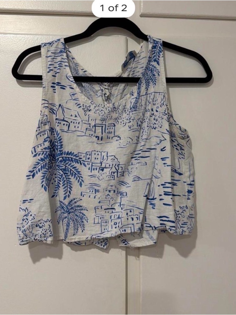 Calypso St. Barth Blue & White Scenic Print Tank